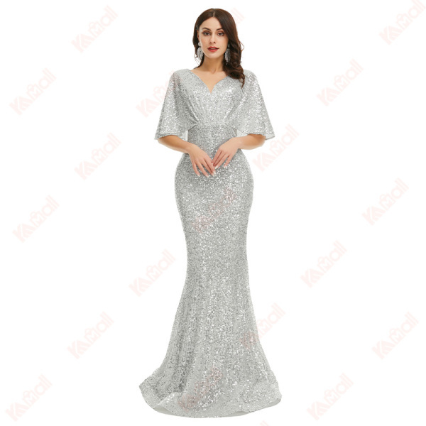 glam silver shiny evening dress